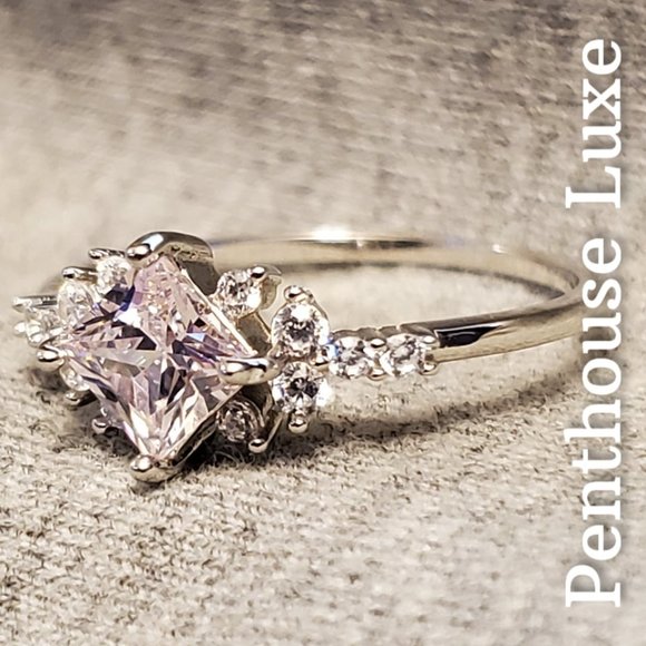 SOLID 925 Sterling Silver Pink Zircon Princess Ring - Picture 3 of 6